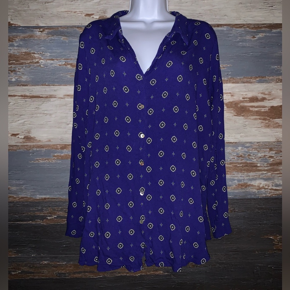 Intimately by Free People Anthropologie blue button up blouse size large L